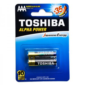 باتری نیم قلمی آلکالاین توشیبا مدل LR03GCH BP-2 1.5V AAA ALPHA POWER پک 2 تایی