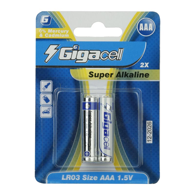 باتری نیم قلمی آلکالاین گیگاسل پک دوتایی Super Alkaline LR03 1.5V AAA